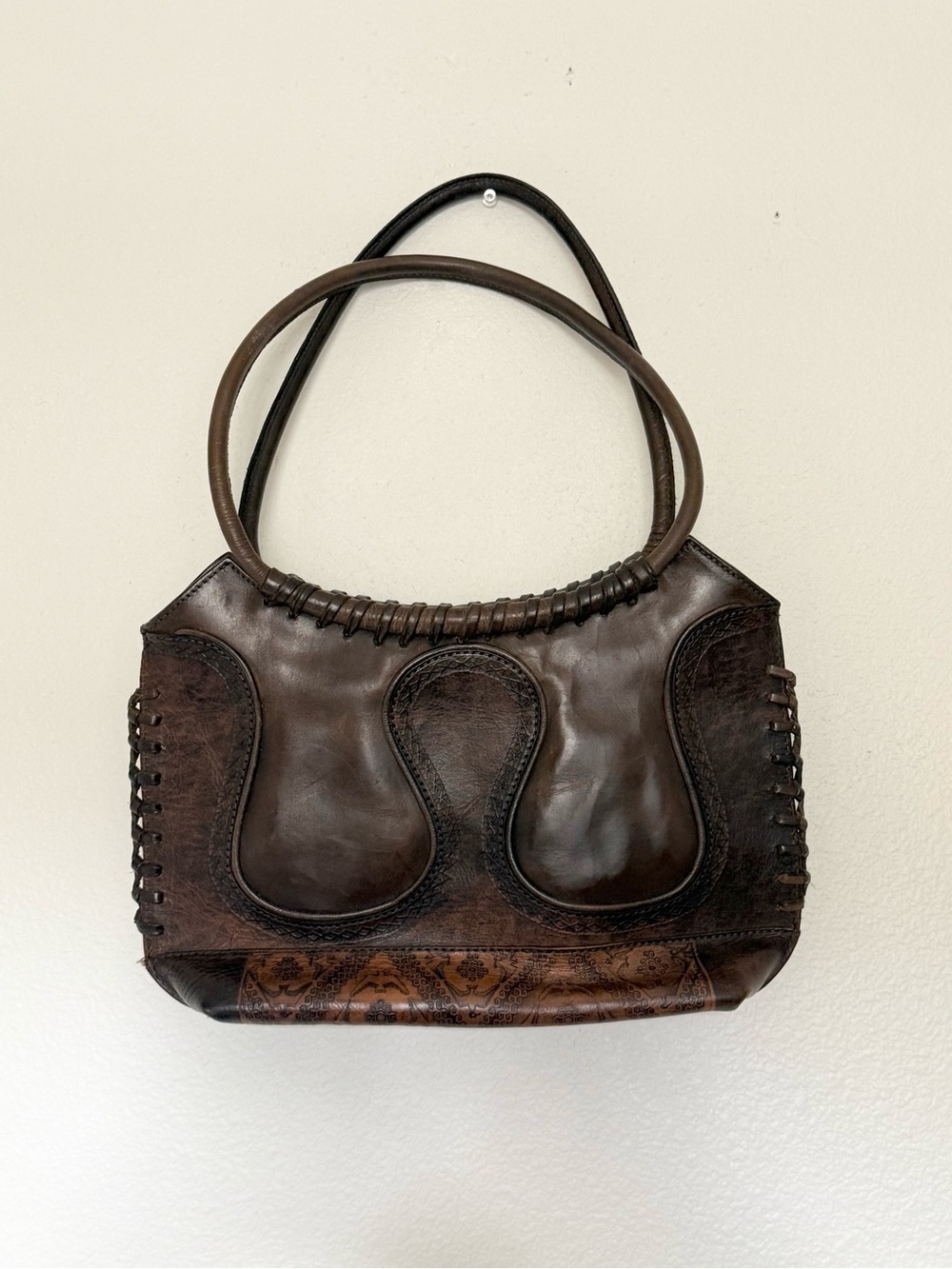 Anna Cainzo Genuine Leather Vintage Tooled Bag y2k